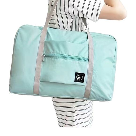 Lightweight Light Teal Foldable Weekend Tote Bag - Picture 5 of 5